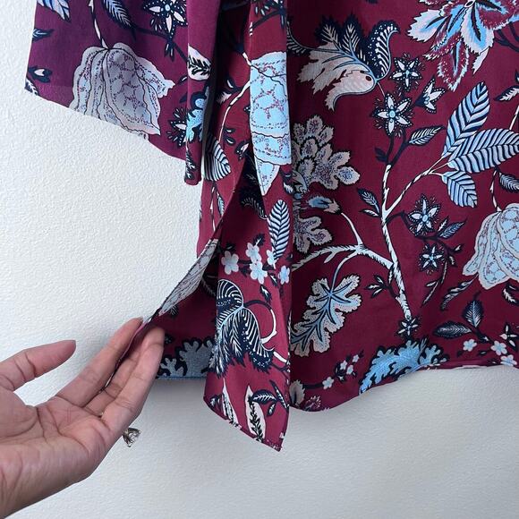 Diane Von Furstenberg Floral Silk Red Sophisticated Blouse Red Blue Career Sz 4 - Picture 4 of 6